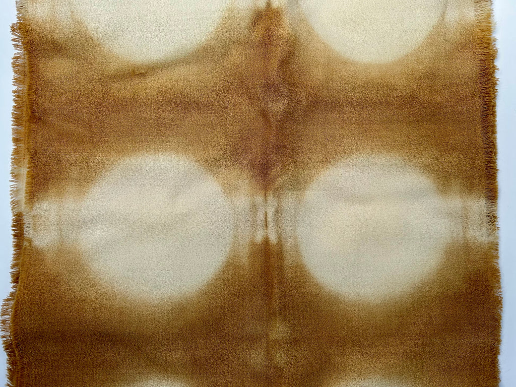 Fine Wool Crepe Scarf in Warm Beige Shibori Circle