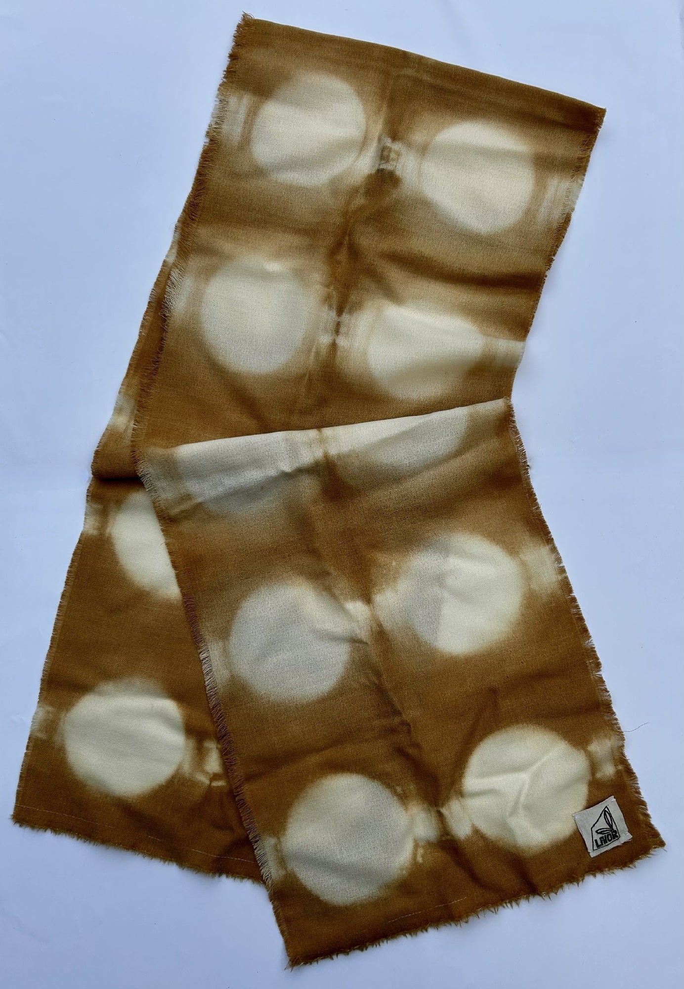 Fine Wool Crepe Scarf in Warm Beige Shibori Circle