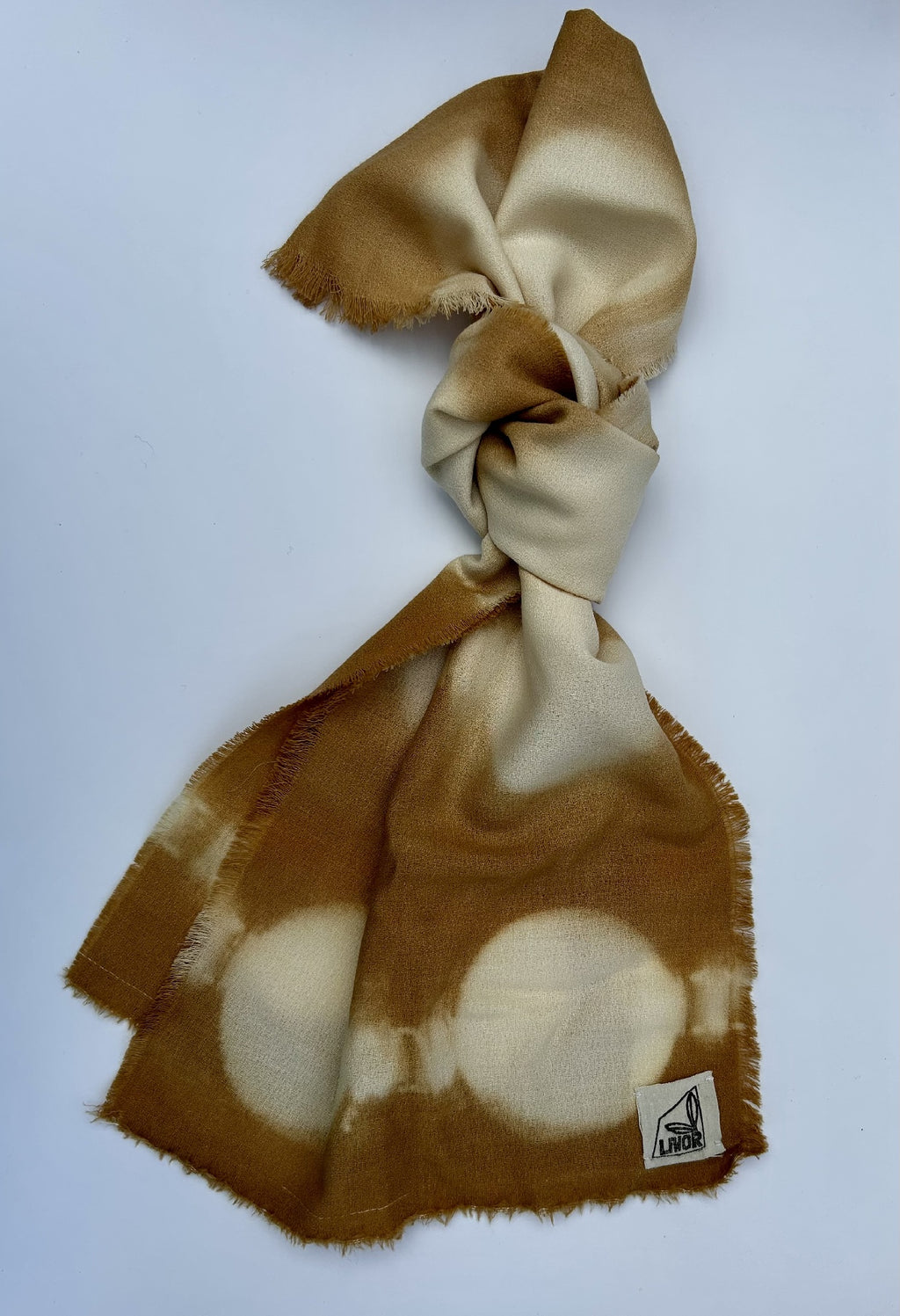 Fine Wool Crepe Scarf in Warm Beige Shibori Circle