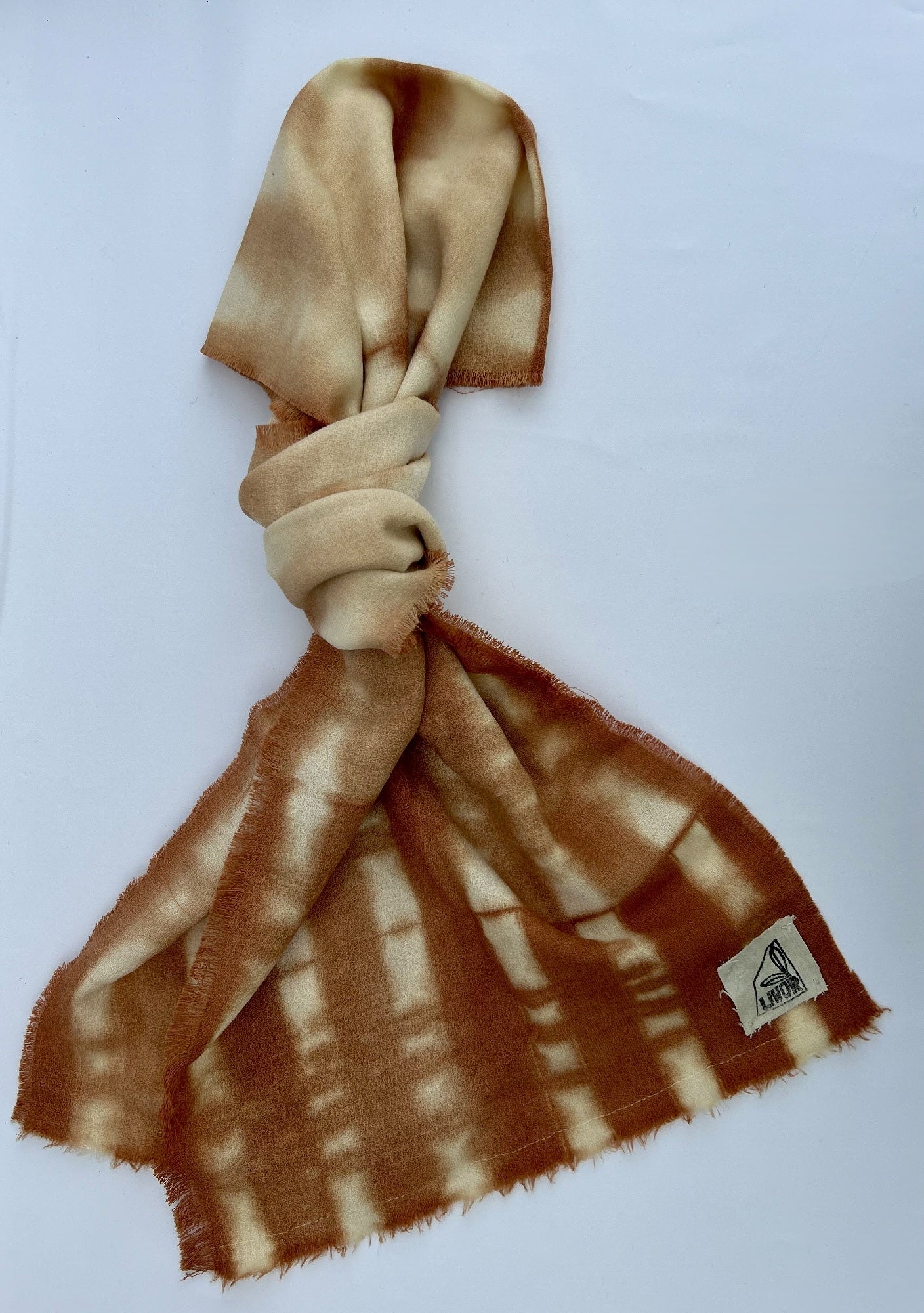 Fine Wool Crepe Scarf in Clay Pink Shibori Broken Stripe