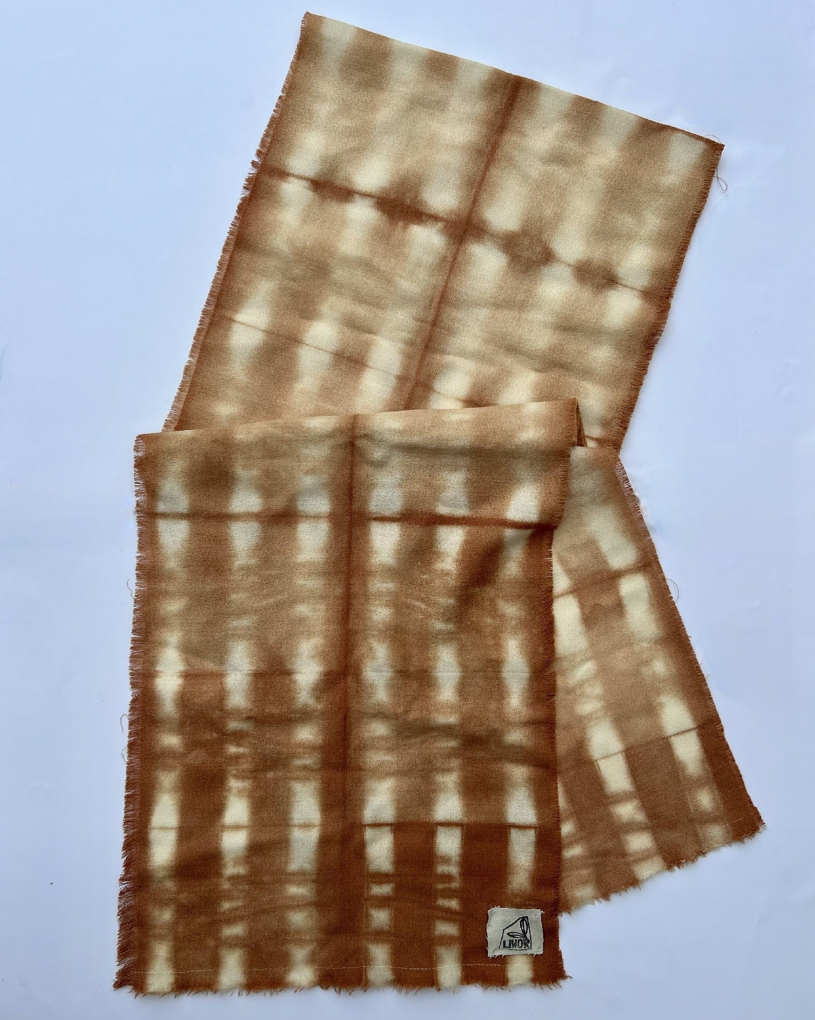 Fine Wool Crepe Scarf in Clay Pink Shibori Broken Stripe