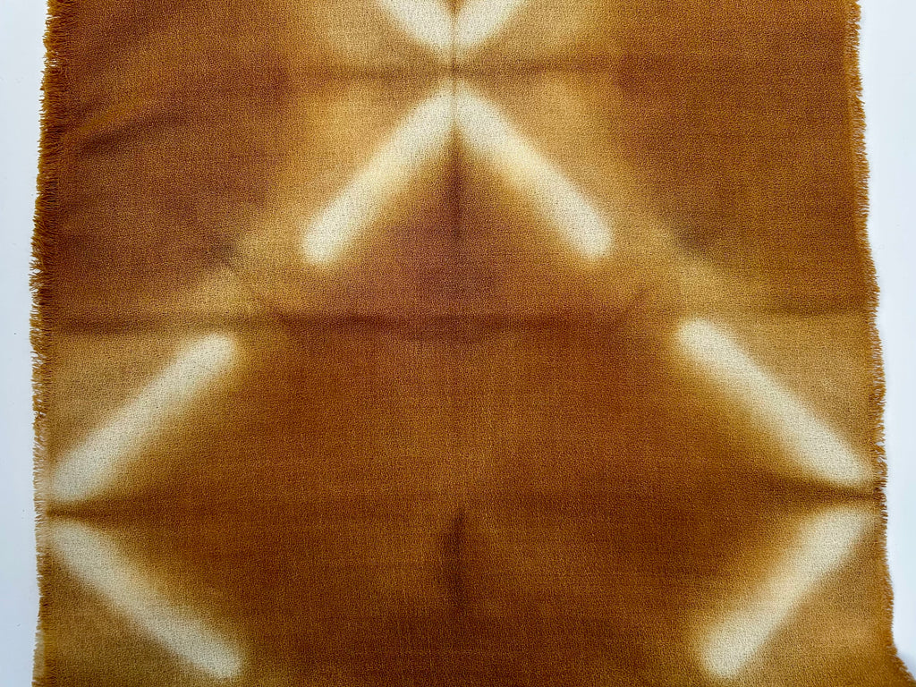 Fine Wool Crepe Scarf in Toffee Shibori Broken Diamond