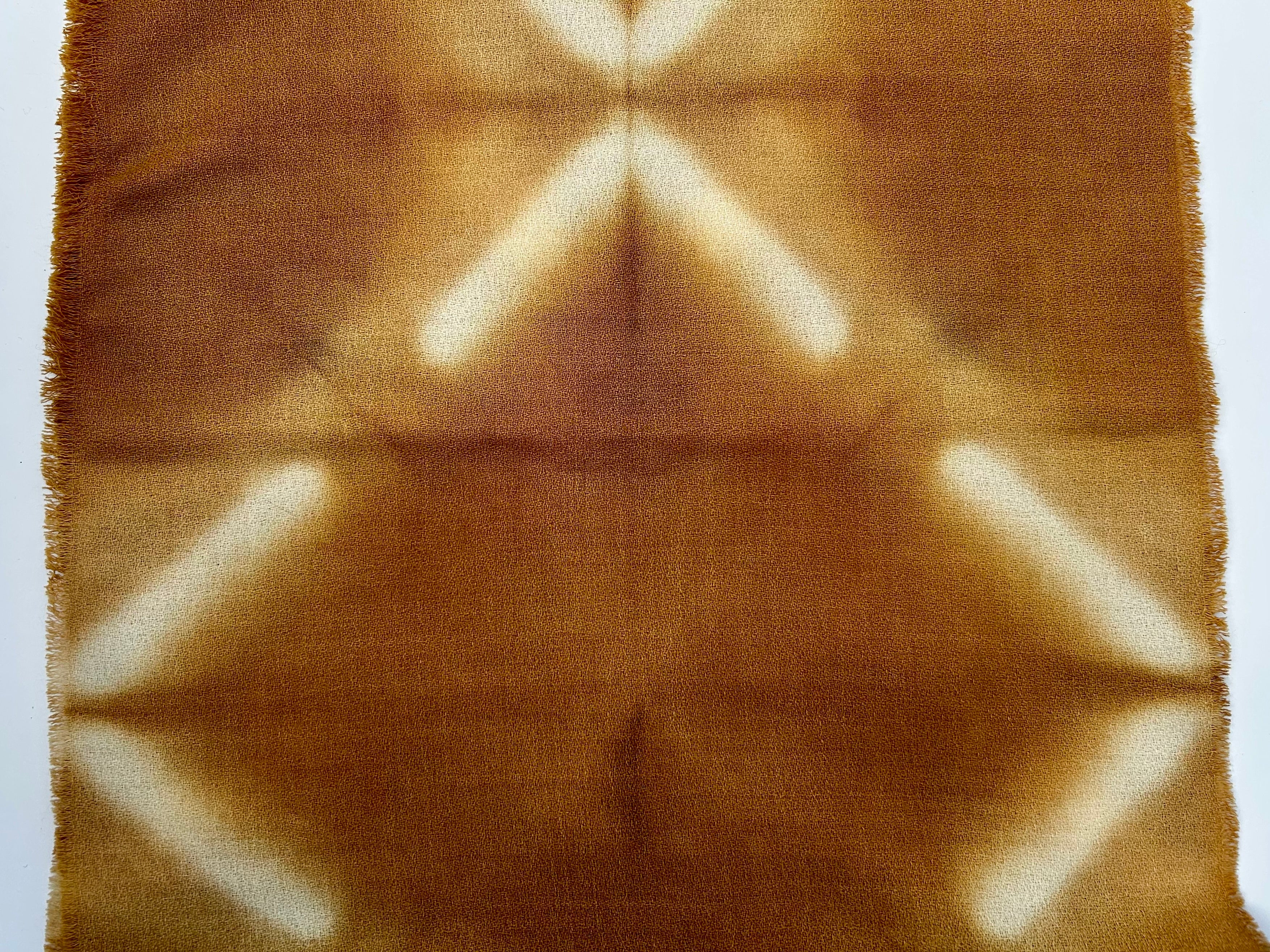 Fine Wool Crepe Scarf in Toffee Shibori Broken Diamond