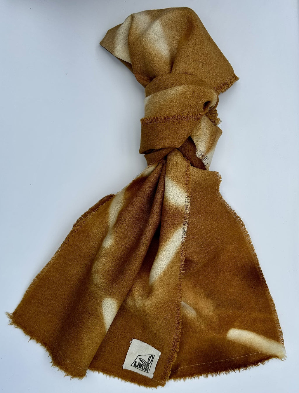 Fine Wool Crepe Scarf in Toffee Shibori Broken Diamond