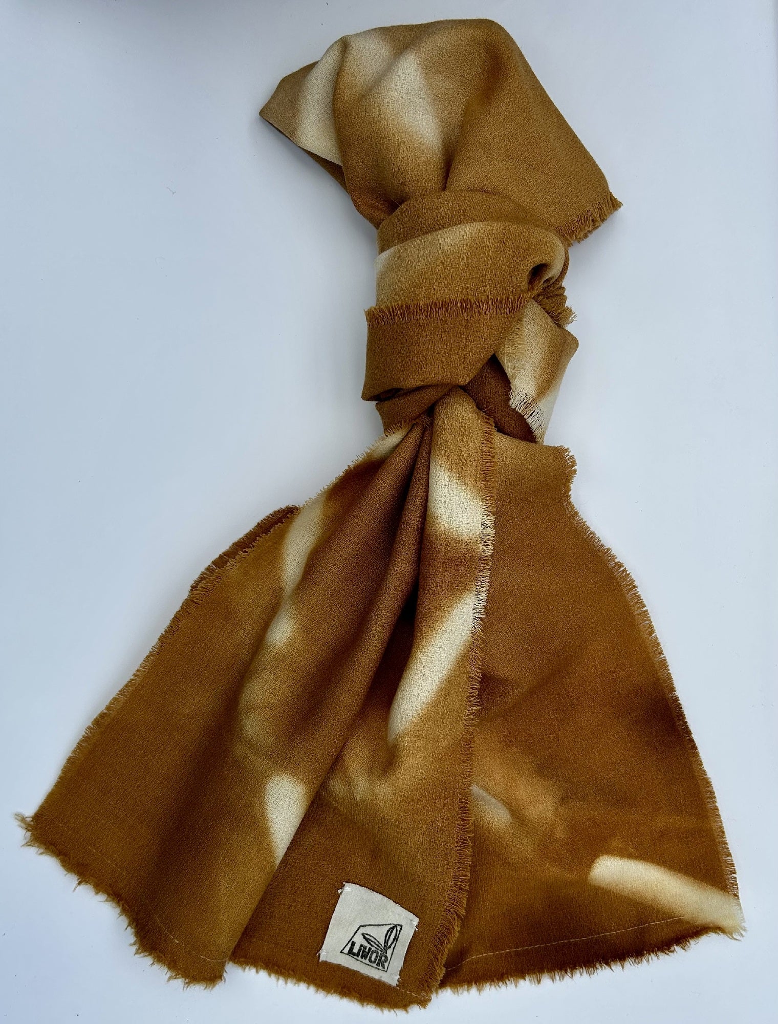 Fine Wool Crepe Scarf in Toffee Shibori Broken Diamond