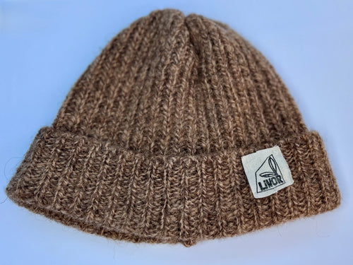 British Wool Rib Beanie in Caramel Twist