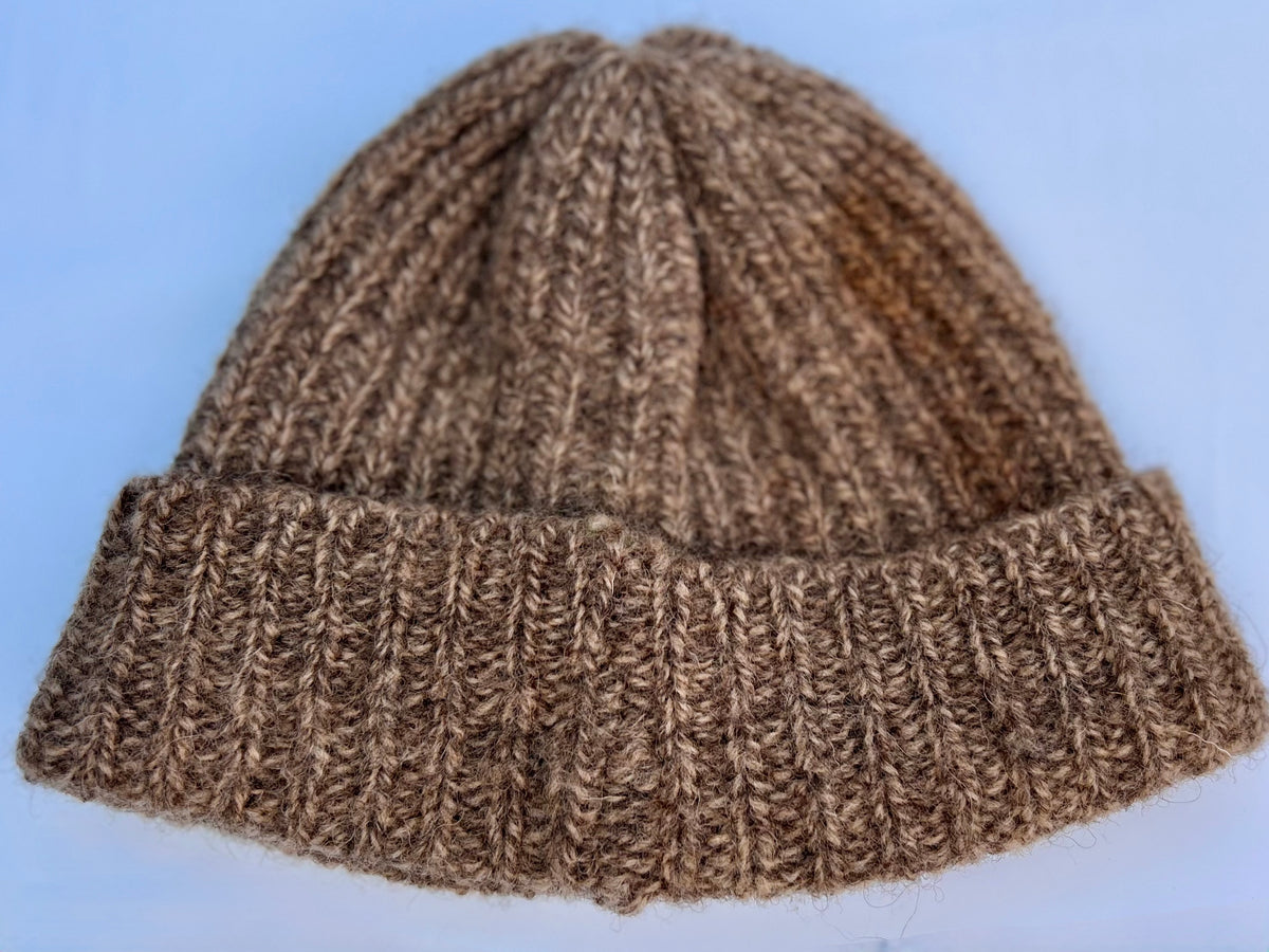 British Wool Rib Beanie in Caramel Twist