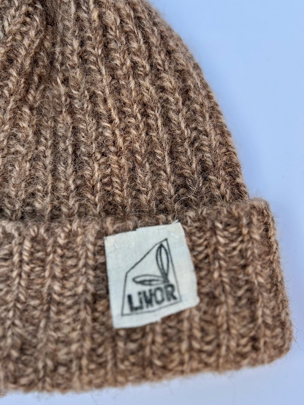 British Wool Rib Beanie in Caramel Twist