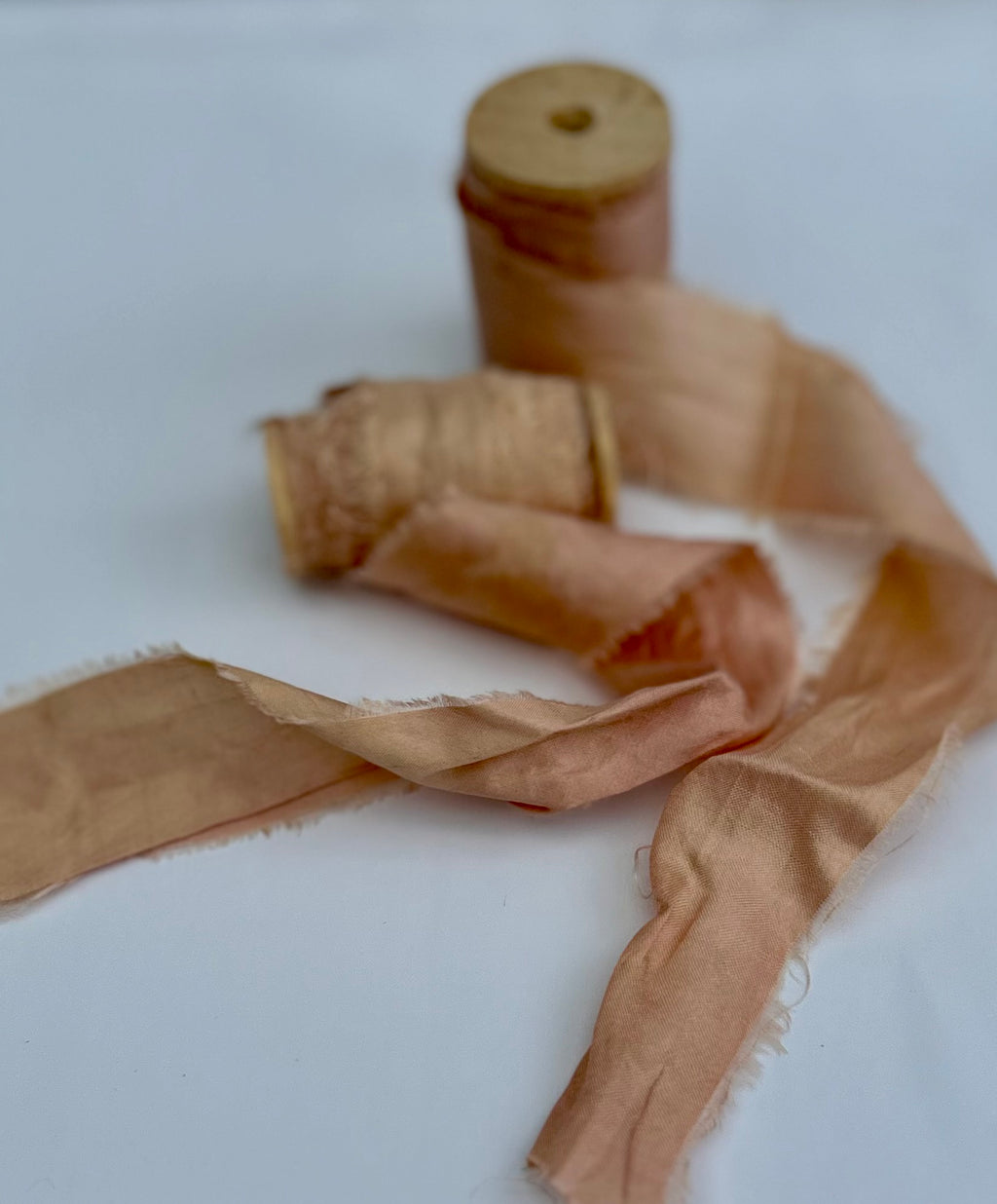 Recycled Sari Silk Ribbon in Peach Pink