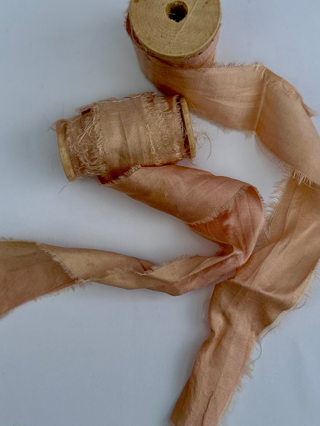 Recycled Sari Silk Ribbon in Peach Pink