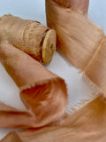 Recycled Sari Silk Ribbon in Peach Pink