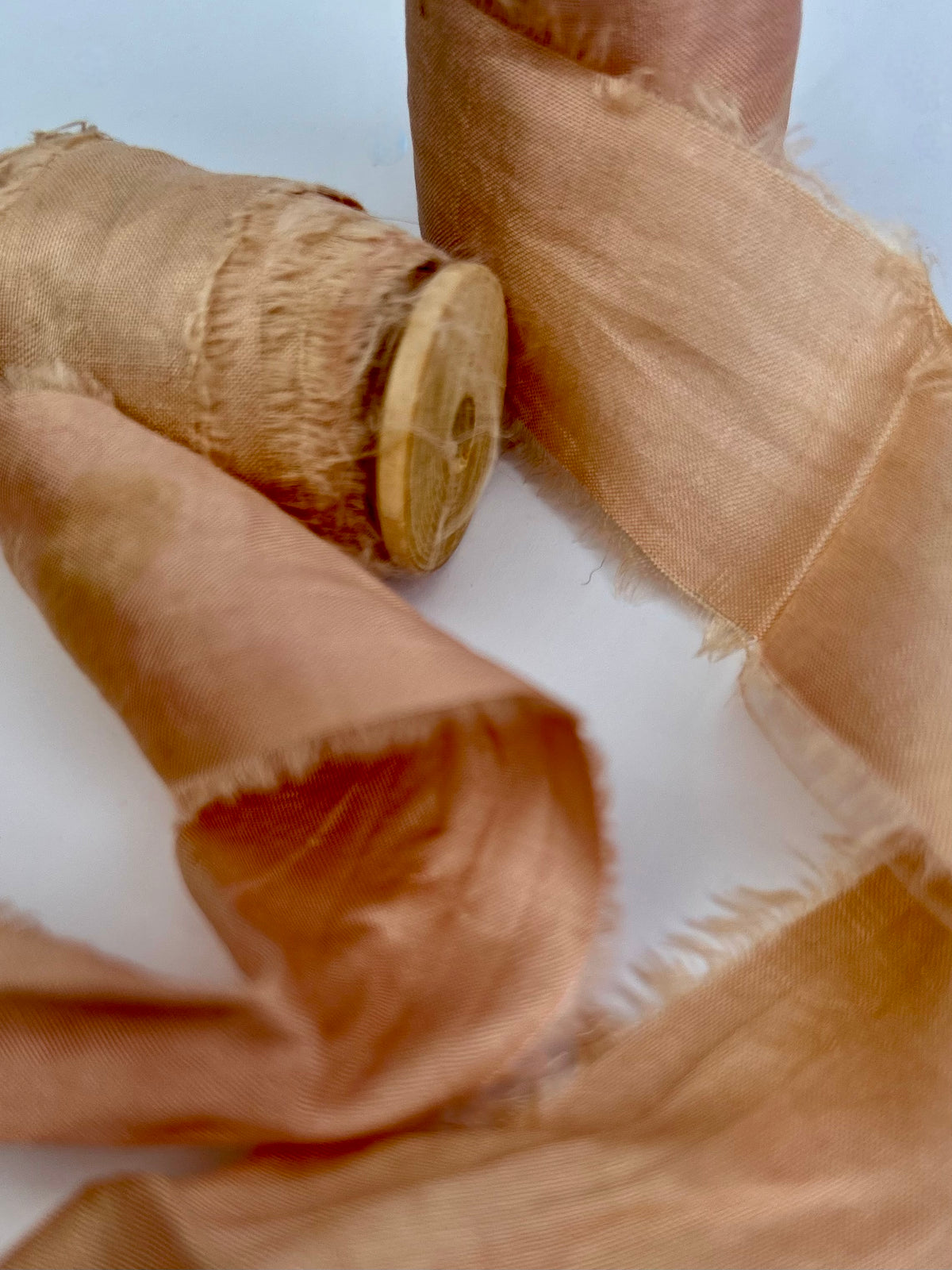 Recycled Sari Silk Ribbon in Peach Pink