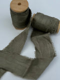 Recycled Sari Silk Ribbon in Green / Grey