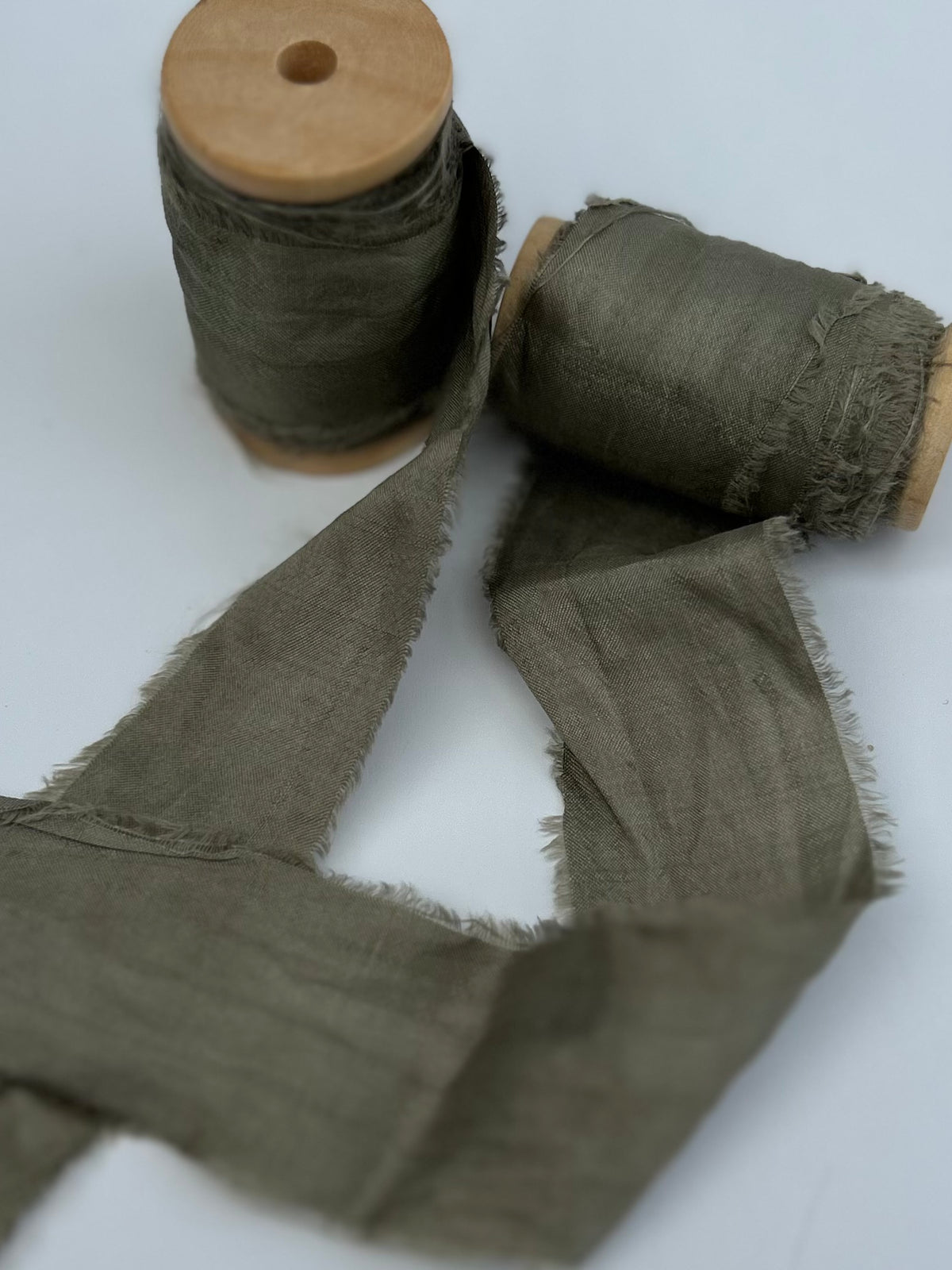 Recycled Sari Silk Ribbon in Green / Grey