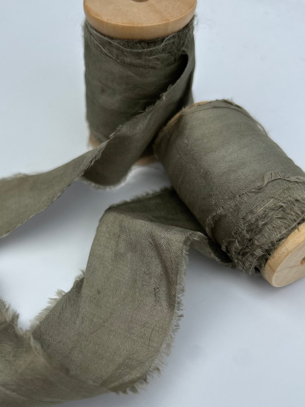 Recycled Sari Silk Ribbon in Green / Grey