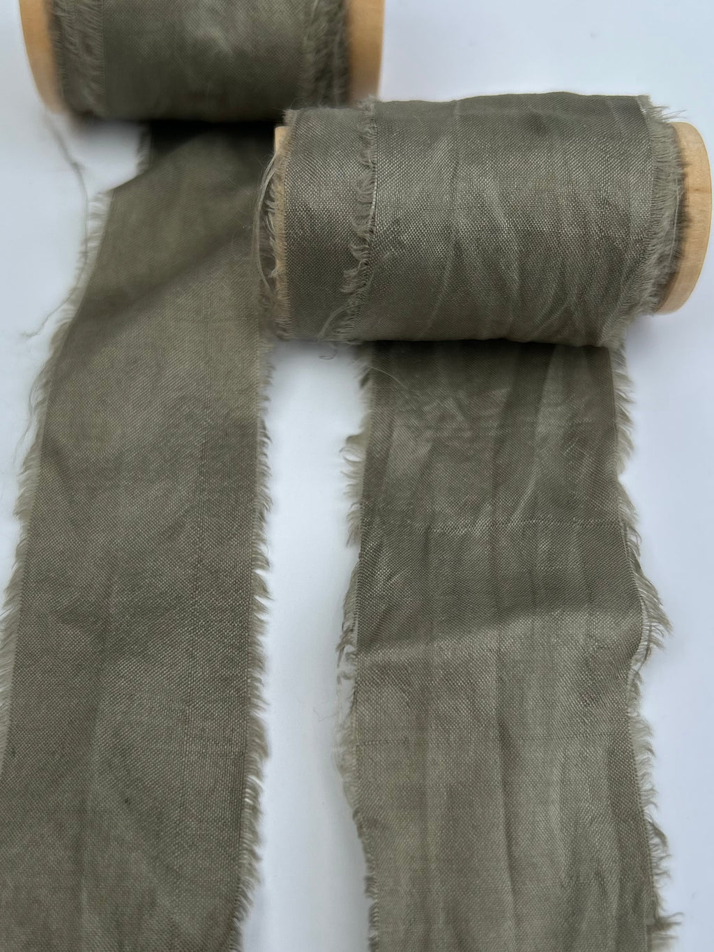 Recycled Sari Silk Ribbon in Green / Grey