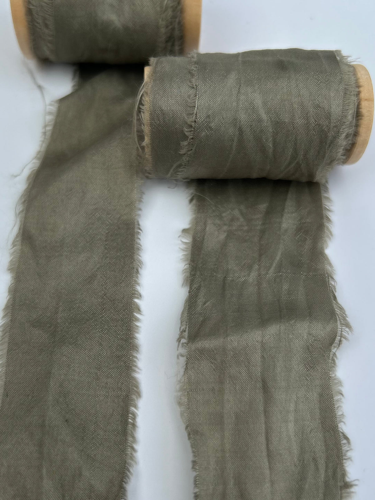Recycled Sari Silk Ribbon in Green / Grey