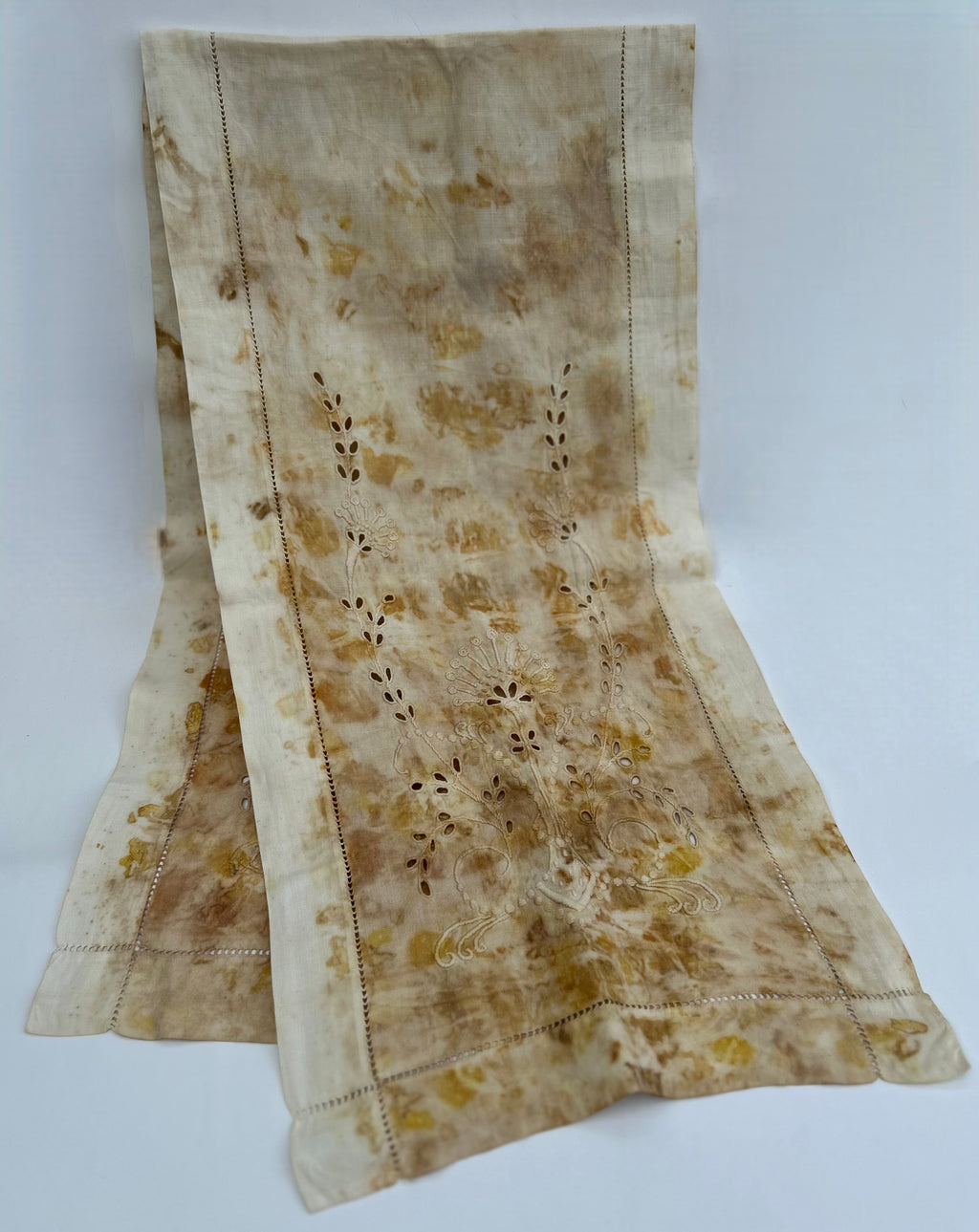 Vintage Linen Table Runner in Yellow Multi