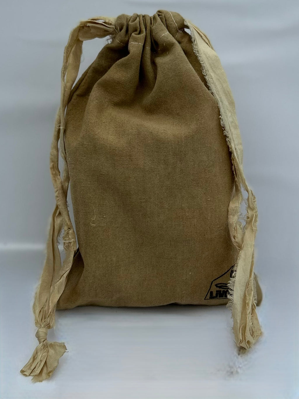 Small Cotton Drawstring Bag in Yellow / Green