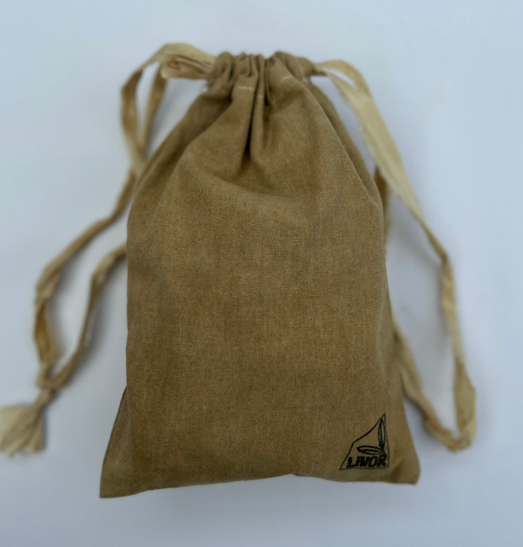 Small Cotton Drawstring Bag in Yellow / Green