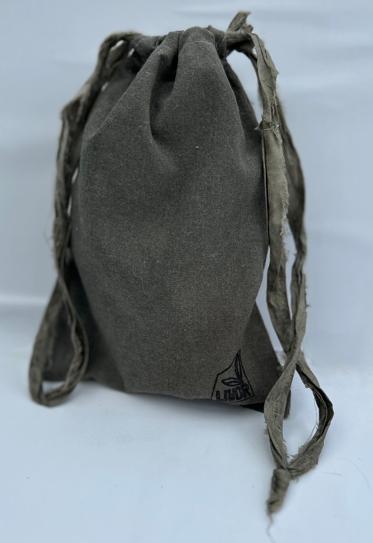 Small Cotton Drawstring Bag in Green / Grey