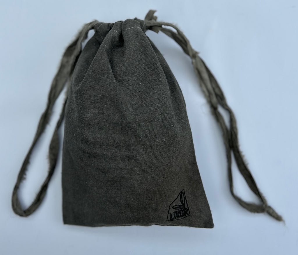 Small Cotton Drawstring Bag in Green / Grey