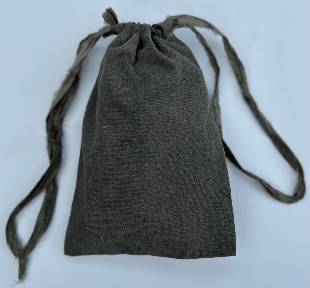 Small Cotton Drawstring Bag in Green / Grey