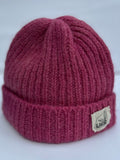 British Wool Rib Beanie in Magenta