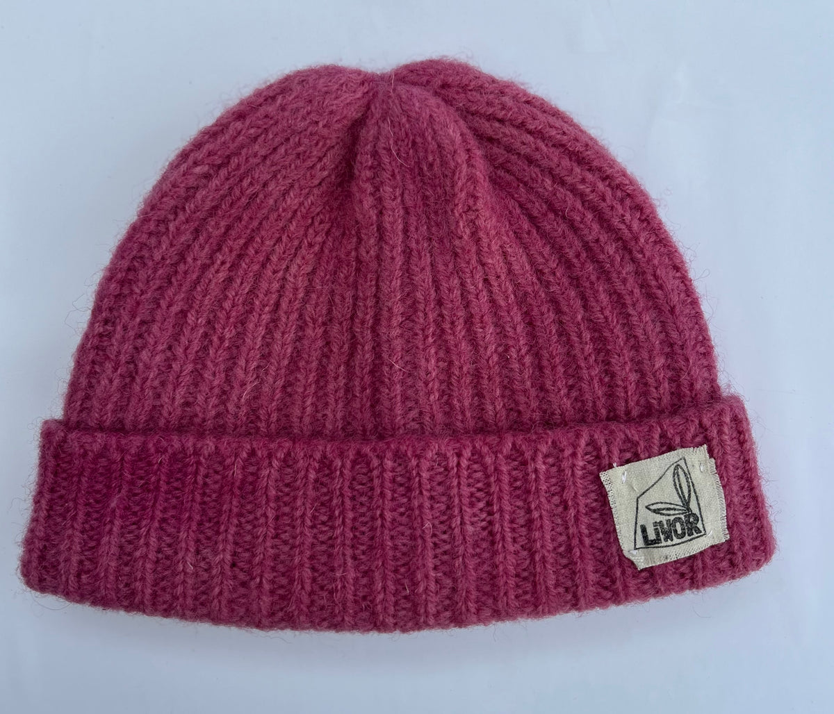 British Wool Rib Beanie in Magenta