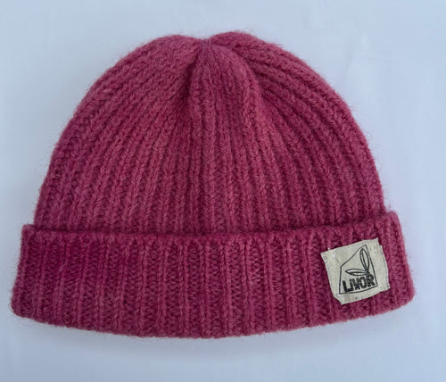 British Wool Rib Beanie in Magenta