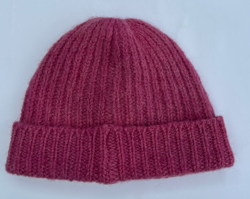 British Wool Rib Beanie in Magenta