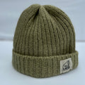 British Wool Rib Beanie in Green / Grey