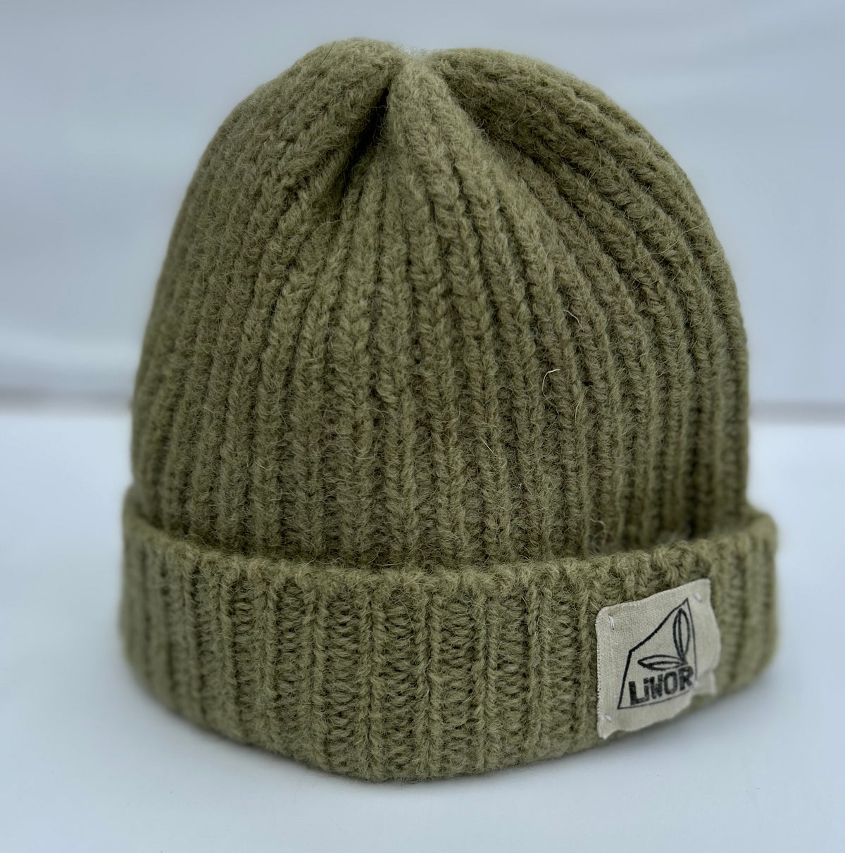 British Wool Rib Beanie in Green / Grey