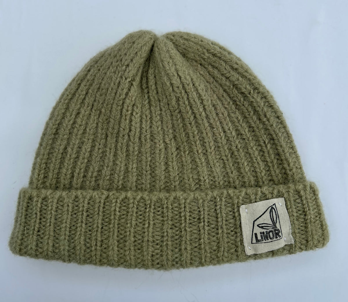 British Wool Rib Beanie in Green / Grey