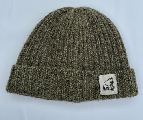 British Wool Rib Beanie in Green / Grey Twist