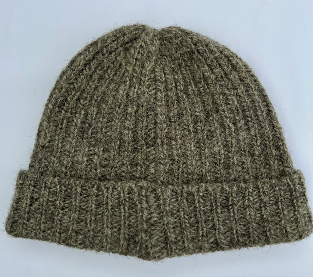 British Wool Rib Beanie in Green / Grey Twist