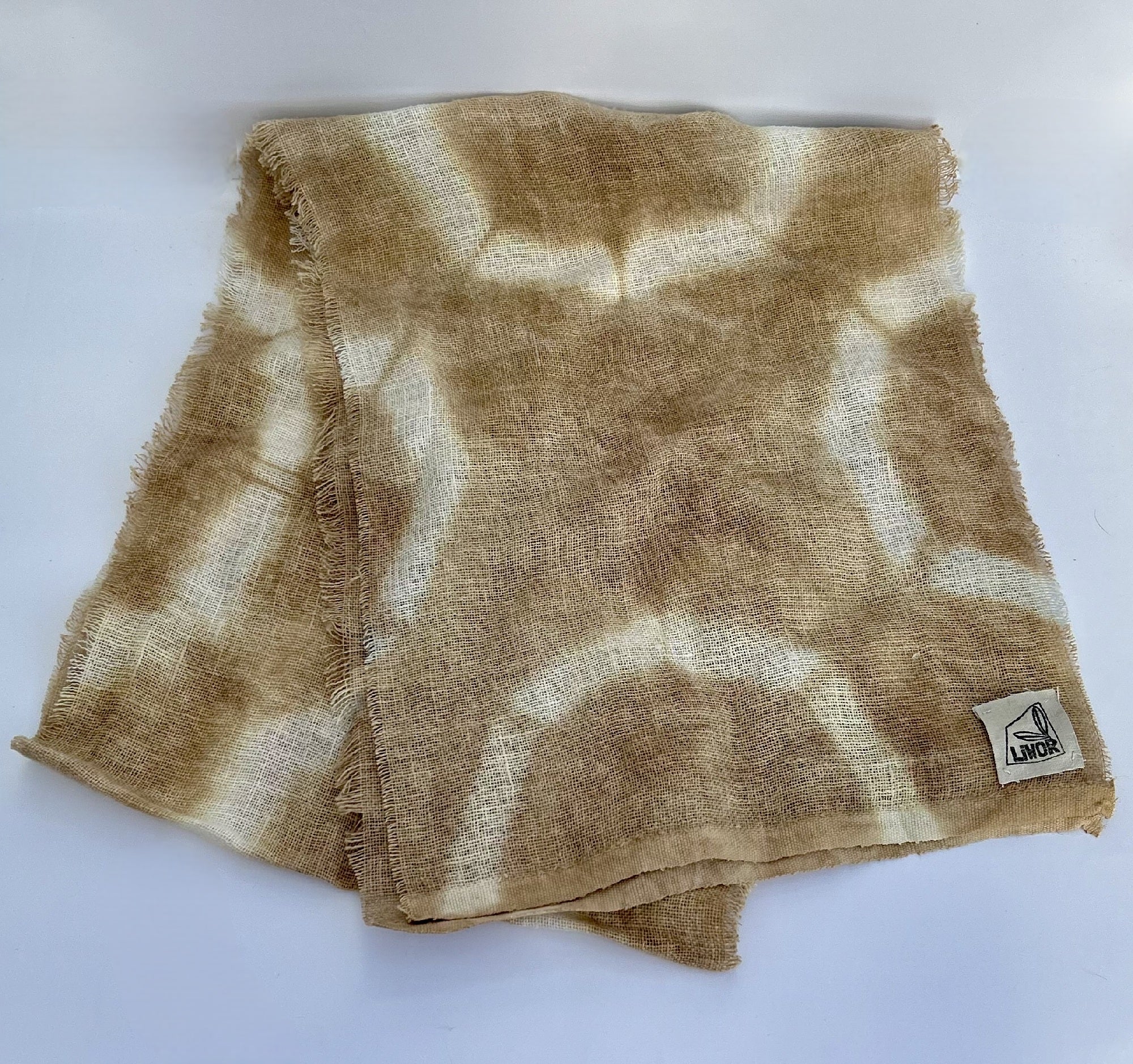 Linen Gauze Scarf in Warm Beige Shibori Ring