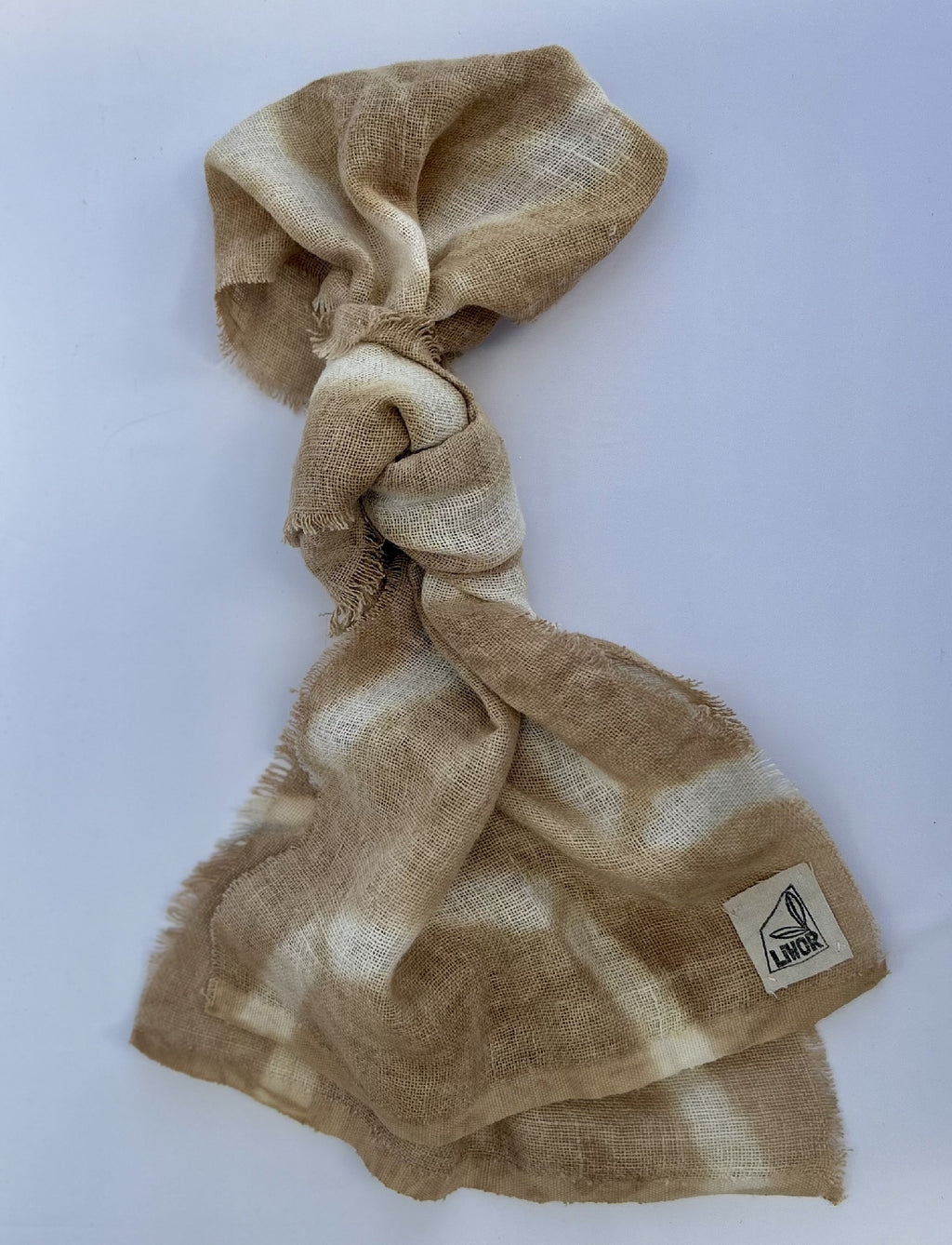 Linen Gauze Scarf in Warm Beige Shibori Ring