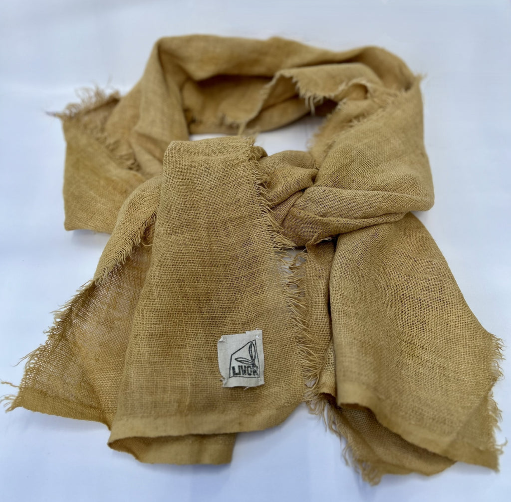 Linen Gauze Scarf in Yellow Ochre