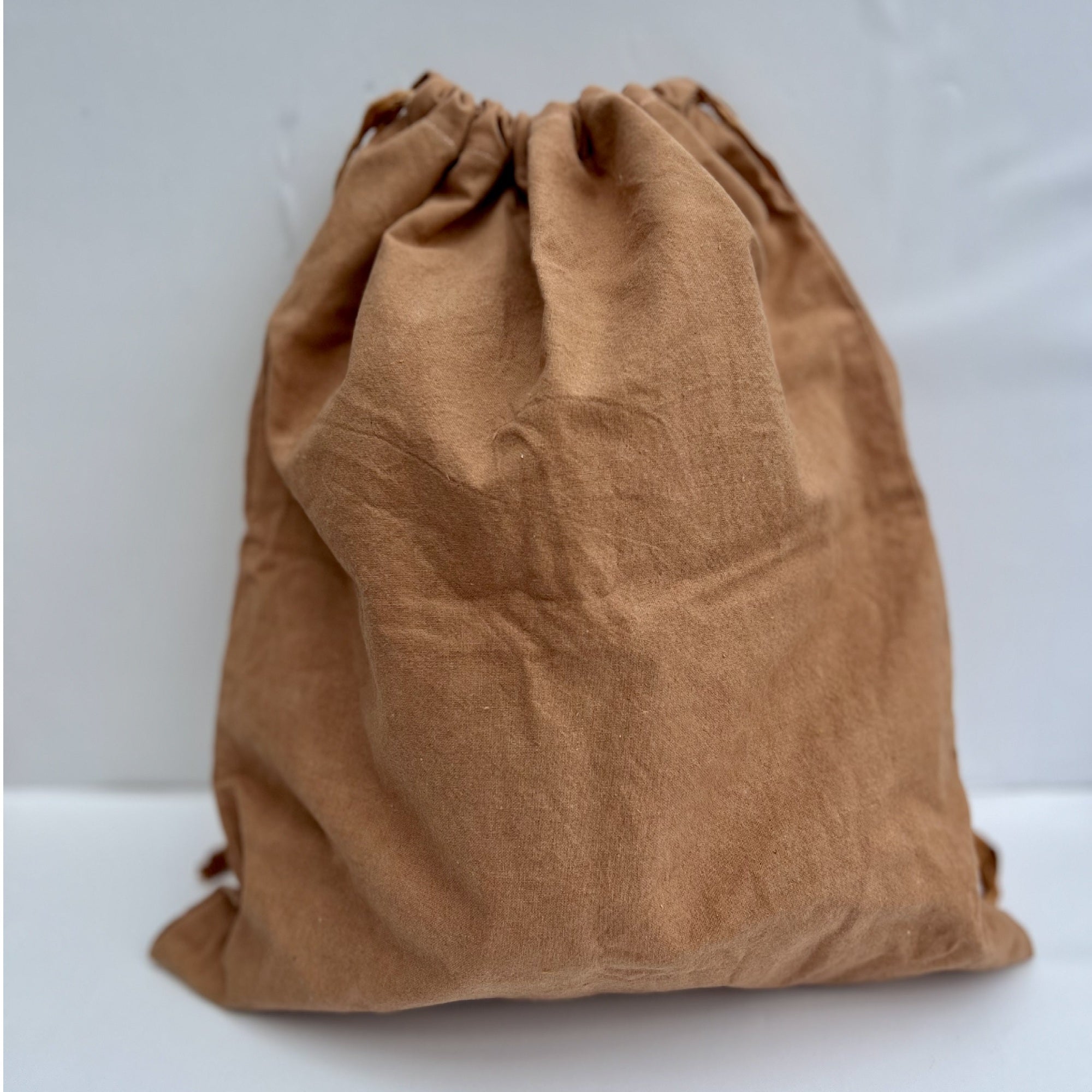 Large Cotton Drawstring Storage Bag in Clay Pink
