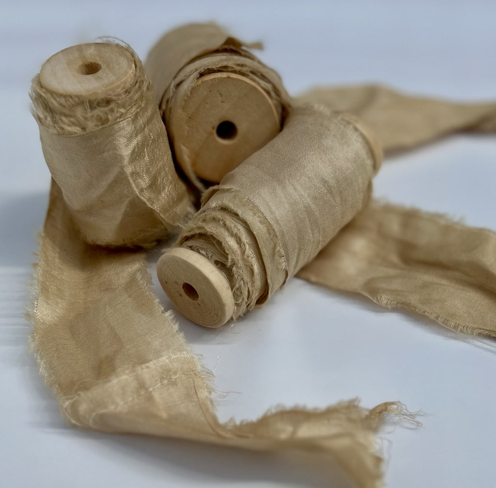 Recycled Sari Silk Ribbon in Buff
