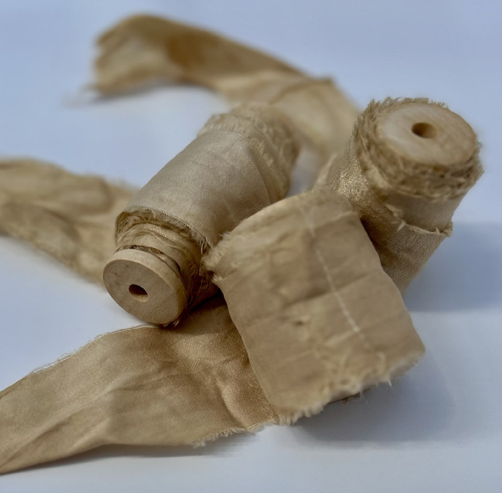 Recycled Sari Silk Ribbon in Buff