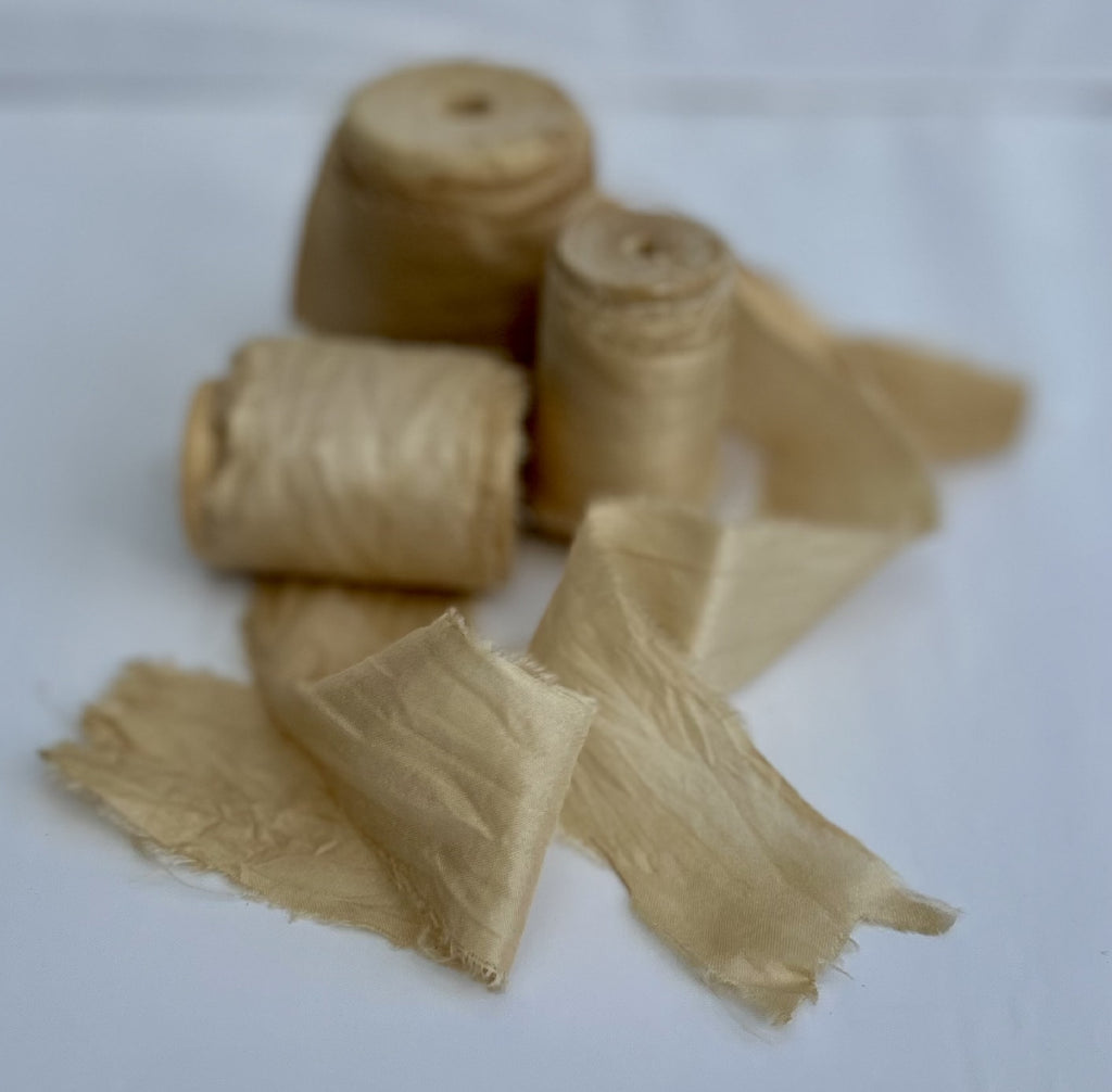 Recycled Sari Silk Ribbon in Cream
