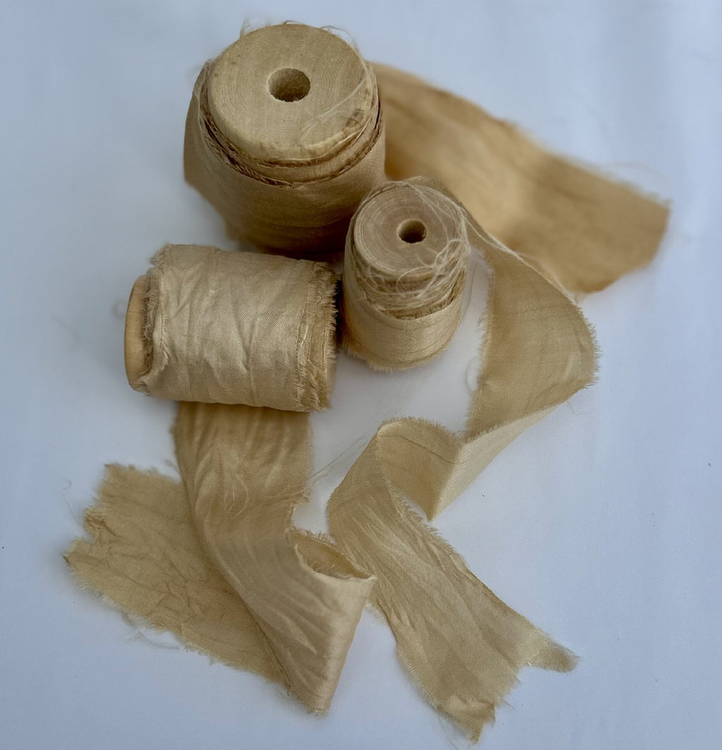Recycled Sari Silk Ribbon in Cream