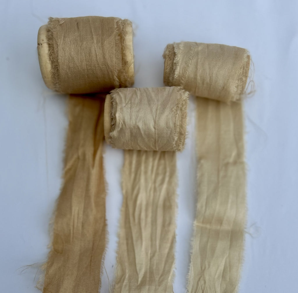 Recycled Sari Silk Ribbon in Cream