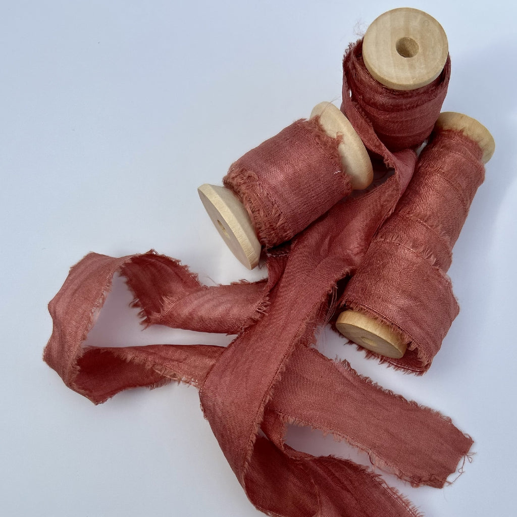 Recycled Sari Silk Ribbon in Antique Pink