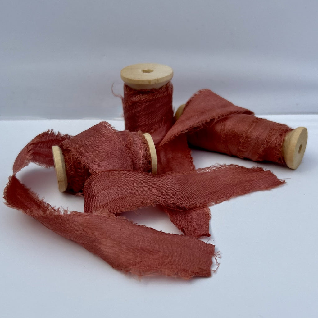 Recycled Sari Silk Ribbon in Antique Pink