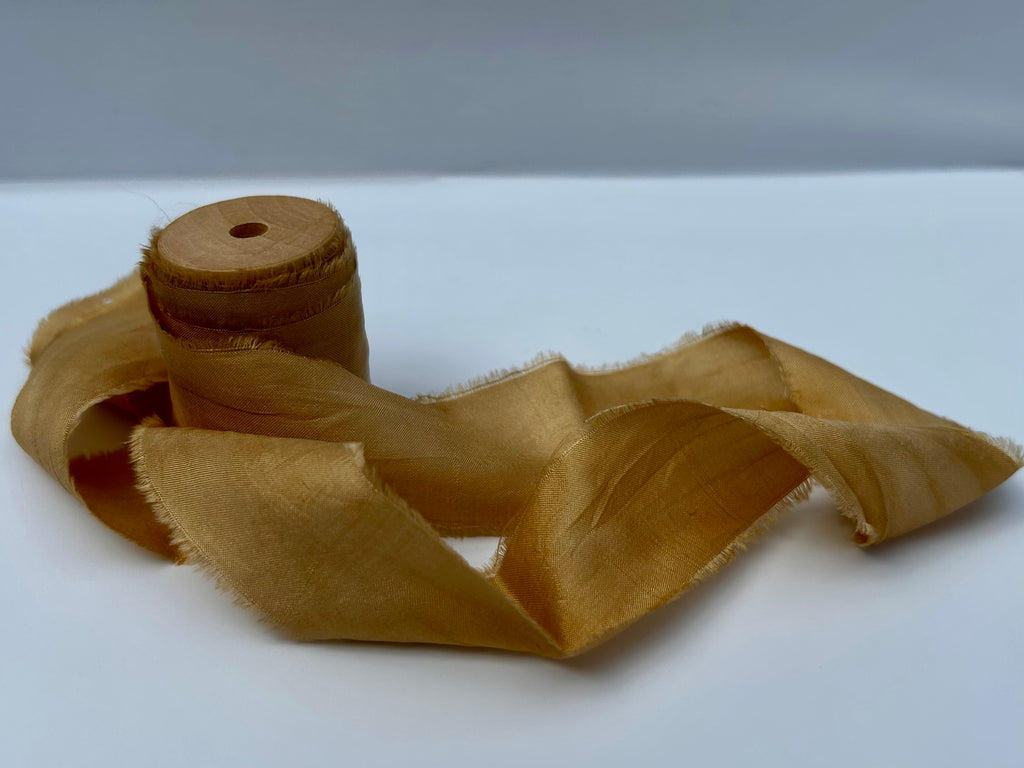 Recycled Sari Silk Ribbon in Warm Beige