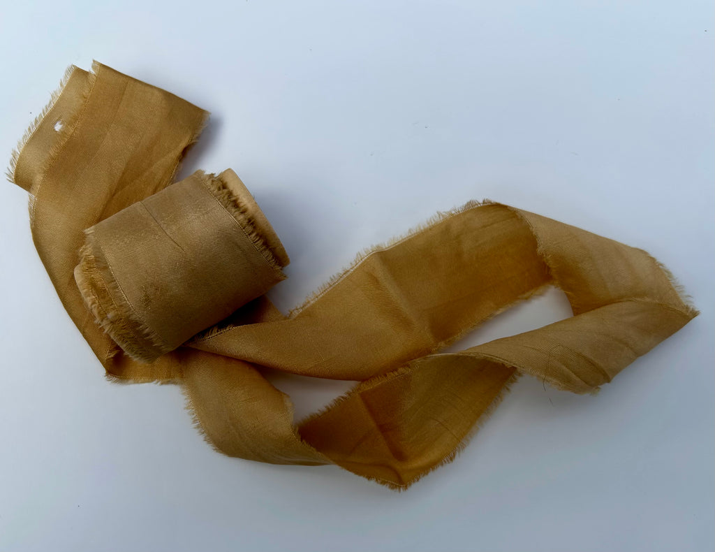 Recycled Sari Silk Ribbon in Warm Beige