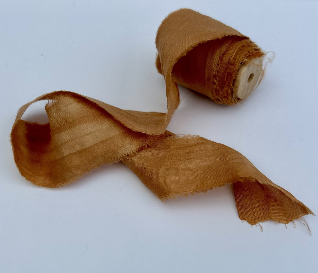 Recycled Sari Silk Ribbon in Clay Pink